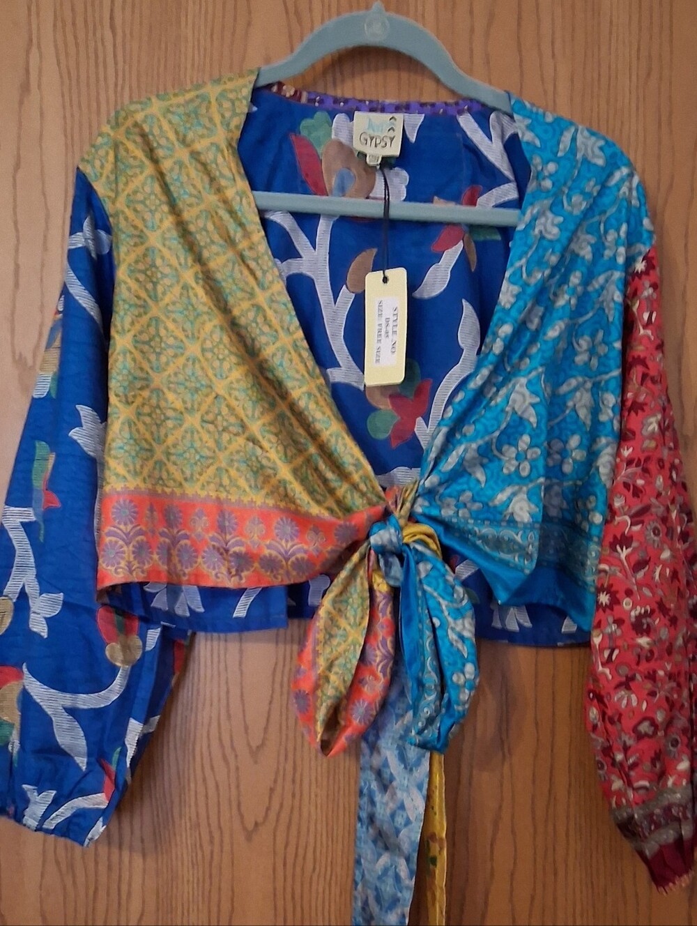 Jaded Gypsy Boho Sari Wrap Top in Blue & Red